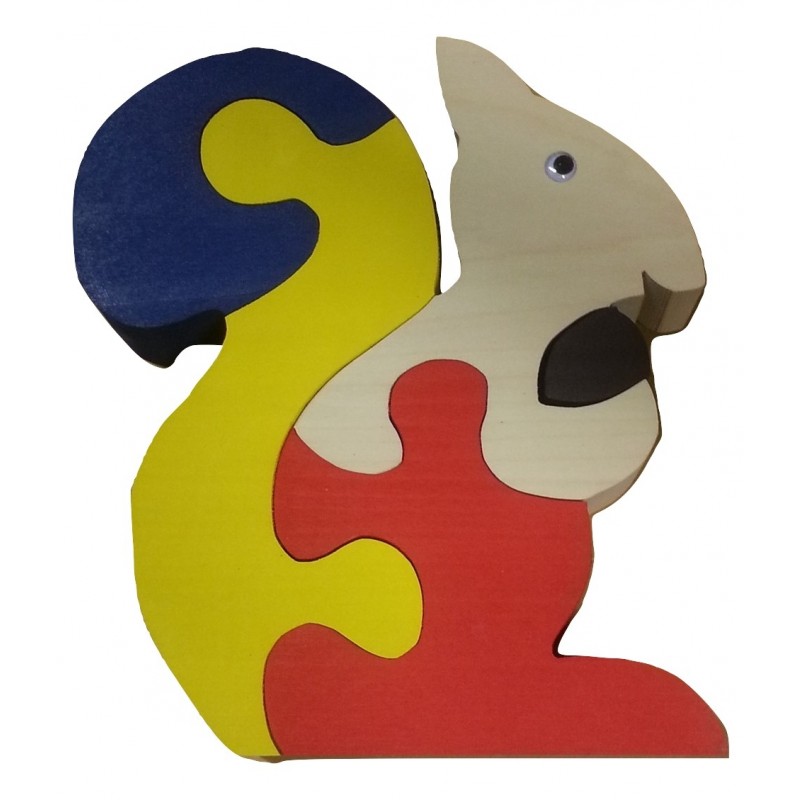 un puzzle  3D en bois écureuil multicolore  pour les enfants