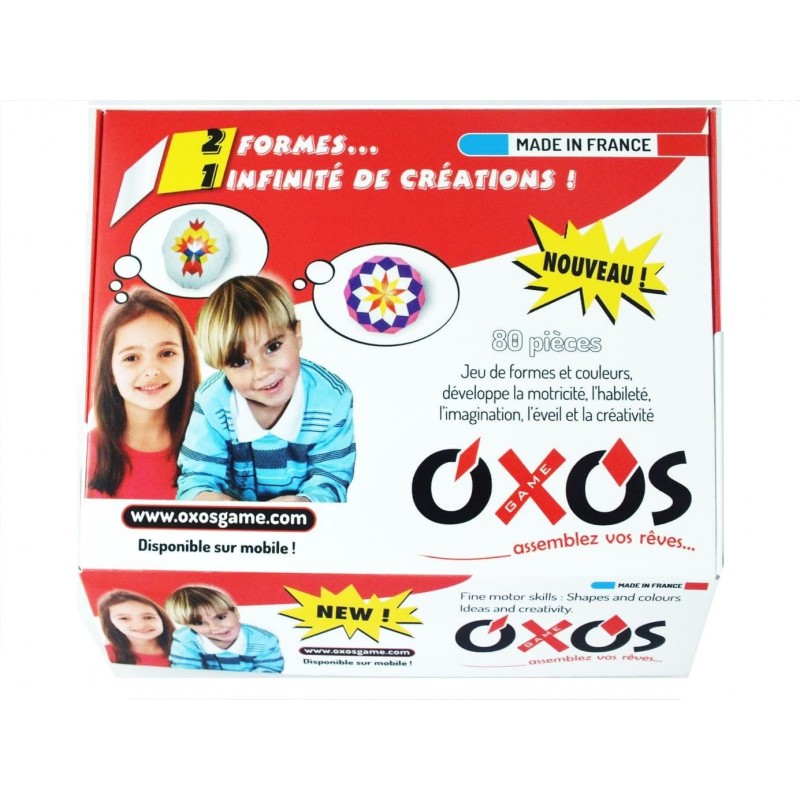 Photos de la boite standard du jeu de construction Oxos Game, 80 pièces.