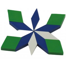 Exemple de réalisation jeu de construction Oxos Game, boite jumbo box, couleurs vert, bleuc, blanc